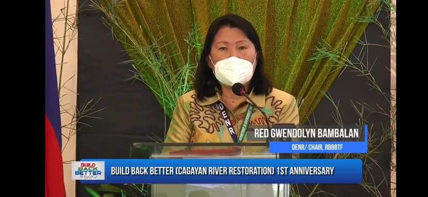 DENR Chair Red Gwendolyn Bambalan speaking at the Build Back Better campaign of Cagayan River