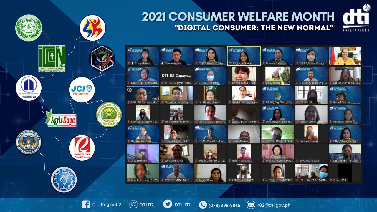 DTI Region 2 screenshot of Consumer Welfare Month celebration via Zoom